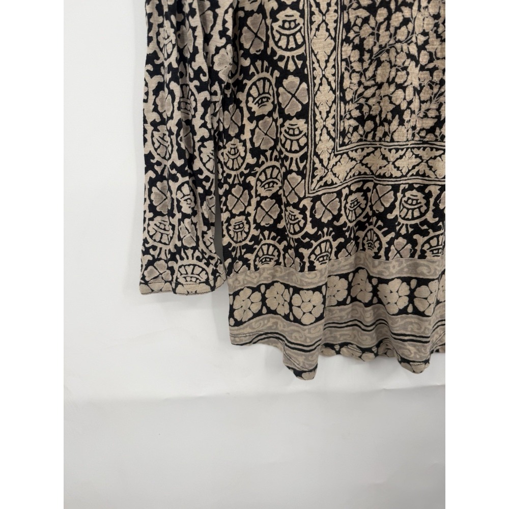 Lucky Brand Women Large Brown Boho Geometric Print Top 3/4 Sleeve Lightweight - Picture 7 of 10